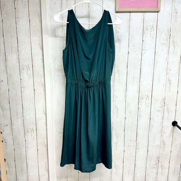 Club Monaco 100% Silk Sleeveless Forest Green Snatched Mini Dress Size 0 - Picture 1 of 5